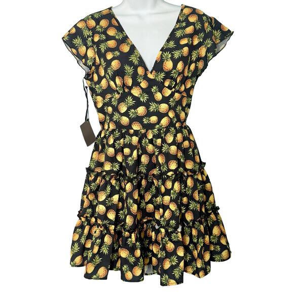 Nordstrom Dresses & Skirts - Area Stars Pineapple Black Yellow Flutter Sleeve Mini Dress size S NEW Tags